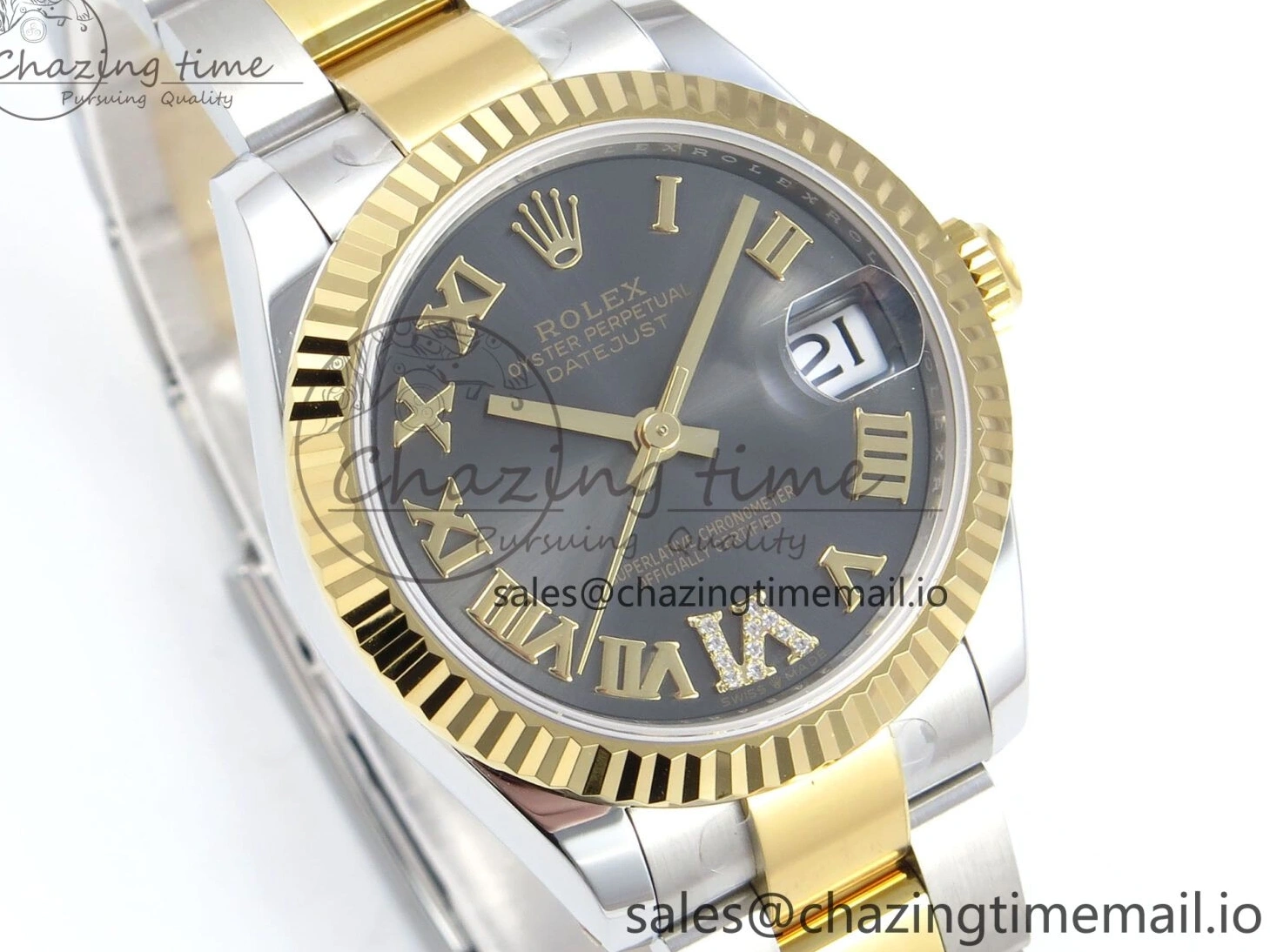 MiroTime 0511 Cozy DateJust 31 278273 ARF 1:1 Best Edition 904L Steel Gray Roman Diamonds Dial on SS YG Oyster Bracelet ETA 575